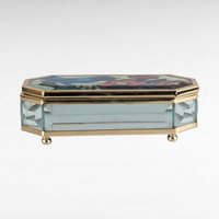 Vintage Joan Baker Designs Jewelry Box, Hand Painted Glass Trinket Box, Bluebird and Flowers, Collectible Box, Gift for Her
