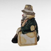 Vintage Hobo Clown Music Box, Ceramic Clown with Bottle and Suitcase, Slow Music, Collectible Clown Figurine, Gift for Collector