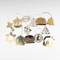 Vintage Gold Tone Christmas Ornaments, 14 Piece Holiday Decor Set, Classic Christmas Tree Ornaments, Gift for Ornament Collectors