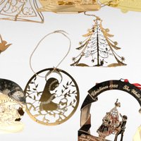 Vintage Gold Tone Christmas Ornaments, 14 Piece Holiday Decor Set, Classic Christmas Tree Ornaments, Gift for Ornament Collectors