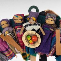 Vintage Handmade Worry Doll Wreath, Guatemalan Wall Hanging, Colorful Folk Art Decor, Bohemian Home Decor, Cultural Gift