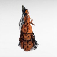 Vintage 1960s Spanish Flamenco Dancer Doll, Orange Dress, Black Lace, 11 Inches, Collectible Doll, Gift for Doll Collectors, Vintage Decor