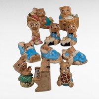 Vintage Pendelfin Figurine Set, 11 Piece Hand Painted Stone Craft Rabbits, 1956, Made in England, Gift for Collector, Nursery Decor