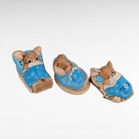 Vintage Pendelfin Figurine Set, 11 Piece Hand Painted Stone Craft Rabbits, 1956, Made in England, Gift for Collector, Nursery Decor
