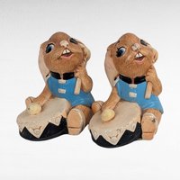 Vintage Pendelfin Figurine Set, 11 Piece Hand Painted Stone Craft Rabbits, 1956, Made in England, Gift for Collector, Nursery Decor