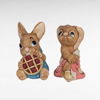 Vintage Pendelfin Figurine Set, 11 Piece Hand Painted Stone Craft Rabbits, 1956, Made in England, Gift for Collector, Nursery Decor