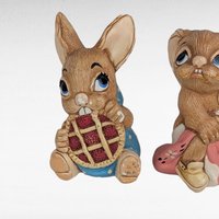 Vintage Pendelfin Figurine Set, 11 Piece Hand Painted Stone Craft Rabbits, 1956, Made in England, Gift for Collector, Nursery Decor