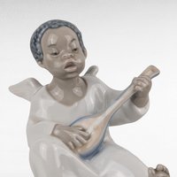 Vintage Lladro Black Legacy Angel Playing Lute Figurine, Cherub Music Angel, Collectible Lladro, Angel Decor, Gift for Music Lover