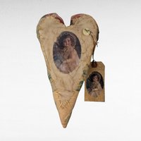 Vintage Handmade Plush Heart Pillows with Doll Faces, Victorian Style Fabric Hearts, Decorative Accent Pillows, Unique Gift