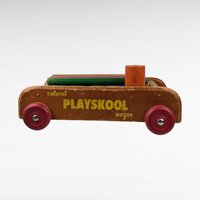 Vintage Playskool Colorol Wagon with Blocks | Wooden Pull Toy | Classic Toy | 1950s Toy | Educational Toy