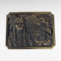 Vintage 1984 Bergamot Brass Works Native American Belt Buckle | Brass Buckle with Indian Chief and Eagle | Western Wear
