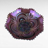 Vintage Imperial Glass Scroll Embossed Purple Carnival Glass Persian Design Bowl | Iridescent Glass Bowl | Collectible Glassware