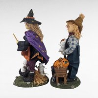 Vintage 13" Fabric Mache Scarecrow and Witch Figurines | Halloween Decor | Fall Decor | Collectible Figurines