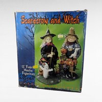 Vintage 13" Fabric Mache Scarecrow and Witch Figurines | Halloween Decor | Fall Decor | Collectible Figurines