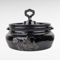 Vintage L.E. Smith Mt. Pleasant Black Glass Bean Pot with Lid | Black Amethyst Glassware |  Collectible Kitchenware | Serving Dish