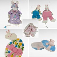 Vintage Easter Decor Lot - Bunny Figurines, Ornaments, & Egg Trinket Box