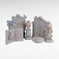 Vintage Precious Moments Figurine Lot, Noah's Ark Bank, Music Box, Girl Figurines, Home Decor, Collectibles, Gift for Collector