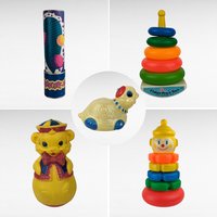 Vintage Toy Lot: Fisher Price Stacking Rings, Playskool Clown, Roly Poly Bear, Musical Turtle, Kaleidoscope - Classic Toys, Collector