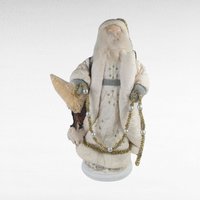 Vintage White Santa with Lambs Figure, 16.5" Cream Santa Claus Figurine, Holiday Decor, Christmas Gift, Mantel Display, Vintage Christmas