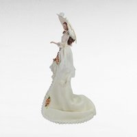 Vintage Porcelain Victorian Tassel Doll, White Dress, Roses, Umbrella, Dresser Doll, Hat, Display Doll, Gift for Doll Collector