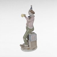 Vintage Porcelain 12 Inch Clown Figurine, Clown with Horn and Tambourine, Collectible Clown, Circus Decor, Gift for Clown Collector