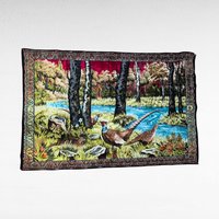 Vintage Tapestry Wall Hanging, Pheasants in Woodland Scene, Bohemian, Large Wall Art, Nature Tapestry