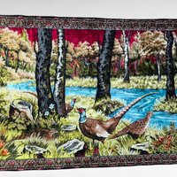 Vintage Tapestry Wall Hanging, Pheasants in Woodland Scene, Bohemian, Large Wall Art, Nature Tapestry