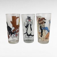 Vintage Warner Bros. Glasses, Set of 3, Looney Tunes, Sylvester, Road Runner, Cartoon Glasses, Collectible Glassware, Retro Kitchenware