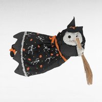 Vintage Halloween Decor Lot - Handmade Witch Wall Hanging, Ceramic Witch Tealight Holder, Black Cat Figurine, Witch Ornament with Snake