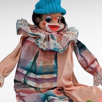 Vintage Handmade Wood Block Clown Doll, Plaid and Pink Outfit, Collectible Toy, Unique Gift