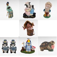 Vintage Assorted Figurines, Handmade Clay Figures, Animal Figurines, Brinn's Skunks, Sonshine Promises Owl, Turtle Figurine