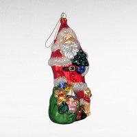 Vintage Large Glass Santa Ornament, Christmas Tree Ornament, Santa with Toys and Puppy, Holiday Decor, Figural Ornament