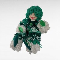 Vintage Handmade Yarn Clown, Green and White Clown Doll, Whimsical Decor, Collectible Clown, Unique Gift