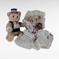 Vintage Plush Posable Bride & Groom Teddy Bears, Wedding Bears, Collectible Plush Toys, Vintage Wedding Decor, Gift for Couple
