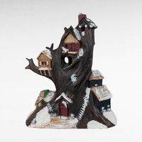 Vintage Halloween Treehouse Light, Handpainted Ceramic Haunted House, Spooky Decor, 13" Lit Treehouse, Unique Halloween Gift