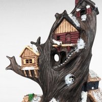 Vintage Halloween Treehouse Light, Handpainted Ceramic Haunted House, Spooky Decor, 13" Lit Treehouse, Unique Halloween Gift