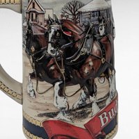1986 Budweiser Holiday Stein | Clydesdale Horses | Christmas Town Scene | Vintage Beer Stein | Anheuser Busch Collectible