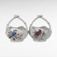 Vintage Limoges Porcelain Trinket Baskets | Pair of Bird Baskets | Cardinal and Blue Jay | French Porcelain | Gift for Bird Lovers