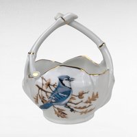 Vintage Limoges Porcelain Trinket Baskets | Pair of Bird Baskets | Cardinal and Blue Jay | French Porcelain | Gift for Bird Lovers