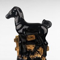 Vintage Black Horse Lamp | Ceramic Horse with Gold Accents | Mid-Century Modern Decor | Equestrian Lighting | Unique Table Lamp