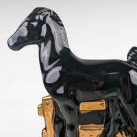 Vintage Black Horse Lamp | Ceramic Horse with Gold Accents | Mid-Century Modern Decor | Equestrian Lighting | Unique Table Lamp