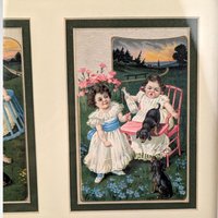 Pair of Vintage Framed Sasparilla Advertising Cards | Children & Dogs | Wall Decor | 10.5" x 8" | Set of 2
