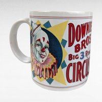Vintage Flambro Ceramic Circus Poster Mugs, Set of 4 | Collectible Circus Mugs with Box | Retro Kitchen Decor | Gift for Circus Enthusiasts