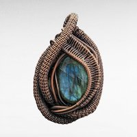 Handmade Labradorite Pendant, Copper Wire Wrapped Gemstone Jewelry, Unique Gift for Women, Oxidized Copper Pendant, Blue Green Labradorite