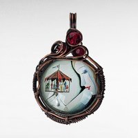 Copper Wire Wrapped Necklace with Female and Carousel Design | Unique Artisan Jewelry | Handmade Statement Piece | Whimsical Fashion