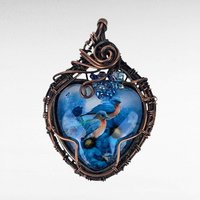 Handmade Copper Wire Wrapped Pendant with Blue Birds | Unique Artisan Jewelry | Nature-Inspired Necklace | Gift for Bird Lovers