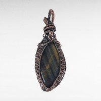 Copper Wire-Wrapped Tiger's Eye Pendant - Handmade Jewelry, Unique Natural Stone Necklace, Bohemian Style Accessory