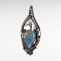Unique Labradorite Pendant | Copper Wire Wrapped Tree | Artisan Jewelry