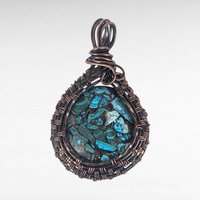 Handcrafted Copper Wire Wrapped Azurite/Malachite Pendant | 2" Unique Rustic Jewelry | Oxidized Copper Wire | Natural Stone Gift