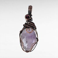 Handmade Copper Wire Wrapped Amethyst Pendant, Amethyst and Garnet Jewelry, Artisan Pendant, Statement Necklace, Gift for Her
